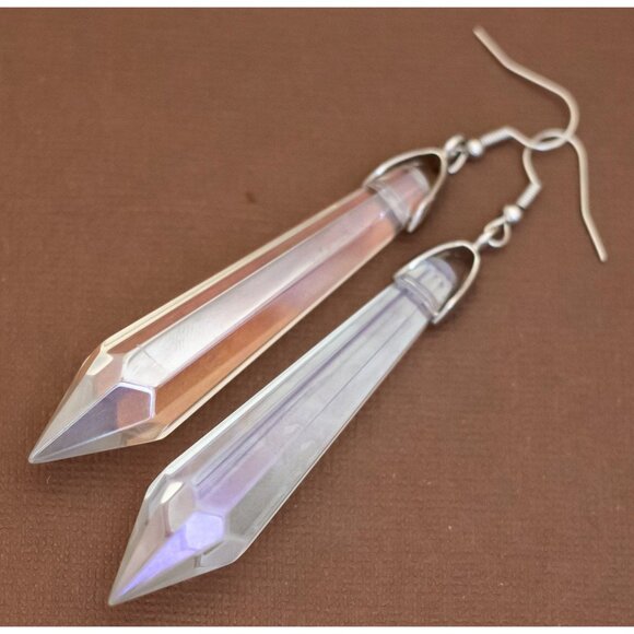 Vintage Glass Diamond Gem Shard Heavy Dangle Earrings - U25 - Picture 2 of 3